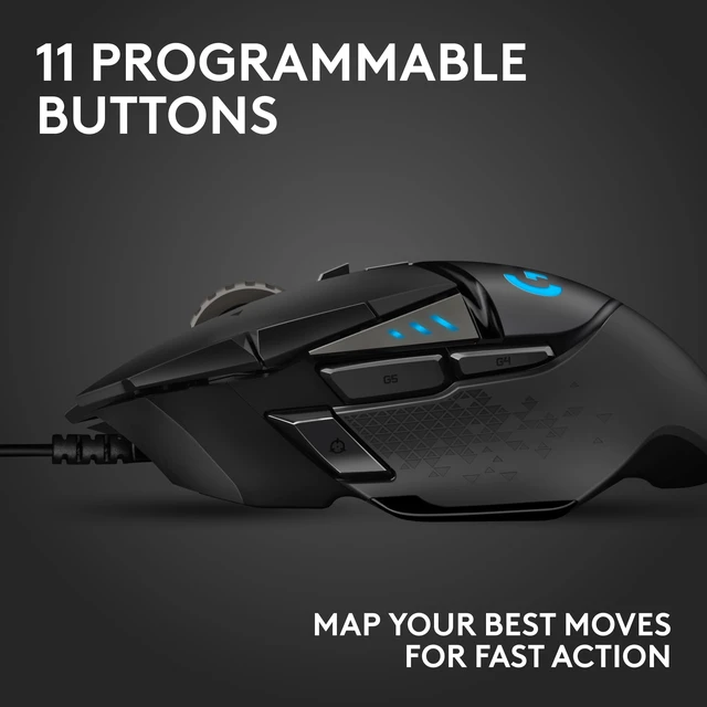 Alt view image 4 of 7 - Hero Wired Gaming Mouse - Black | High performance, 25,600 DPI, RGB, adjustable weights, 11 programmable buttons, on-board memory, PC/Mac