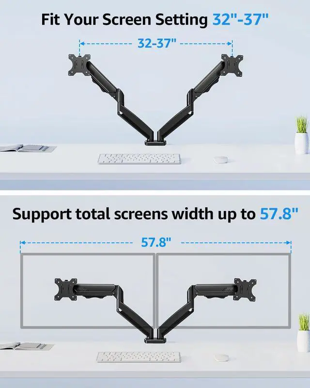 Alt view image 4 of 5 - Dual Monitor Stand fits up to 32 inch, 4.4-19.8 lbs Computer Screens, Dual Monitor Desk Mount Height Adjustable, Monitor Arms for 2 Monitors, Home Office VESA Mounts, Freelift Black