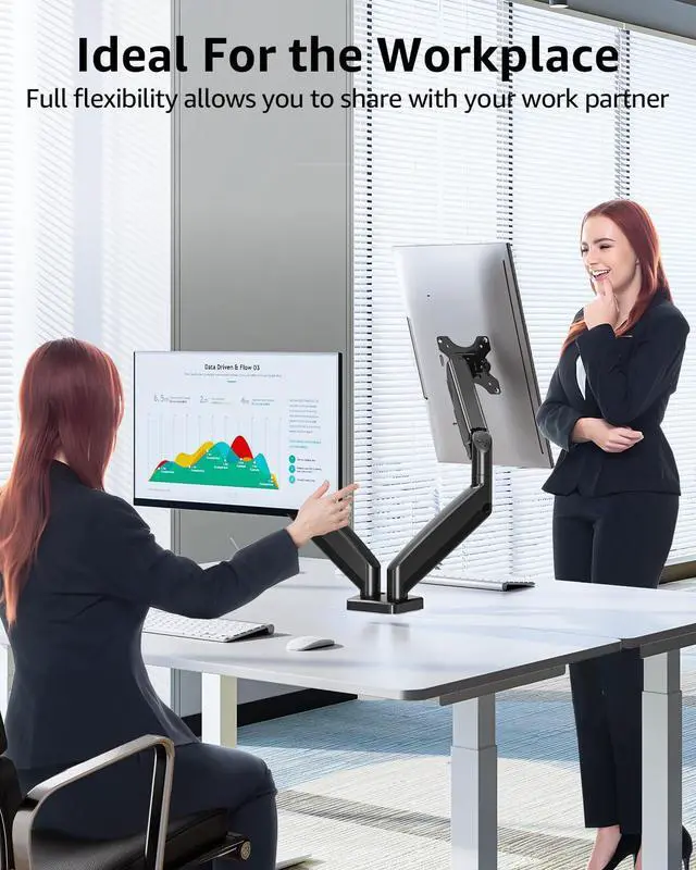 Alt view image 5 of 5 - Dual Monitor Stand fits up to 32 inch, 4.4-19.8 lbs Computer Screens, Dual Monitor Desk Mount Height Adjustable, Monitor Arms for 2 Monitors, Home Office VESA Mounts, Freelift Black