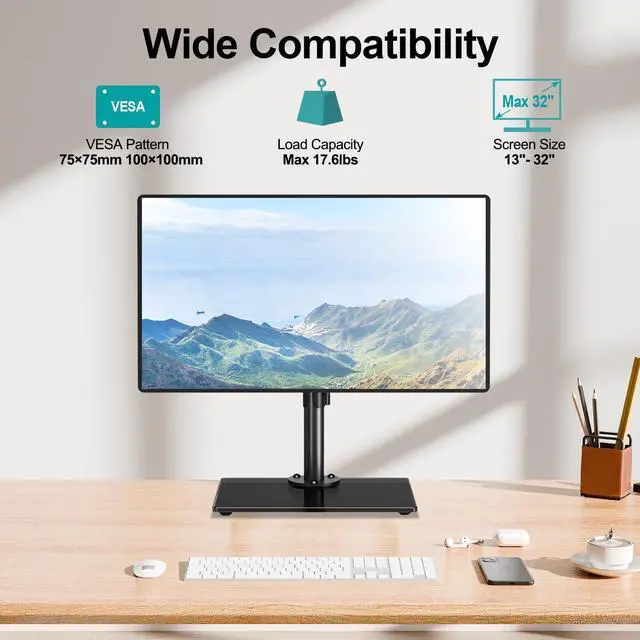 Alt view image 3 of 7 - MOUNT PRO Single Monitor Stand Fits Max 32 inch Screen, Free-Standing Computer Desk Stand, Display Mount with Height Adjustable, Swivel, Tilt, Rotation, VESA Monitor Stand 100x100