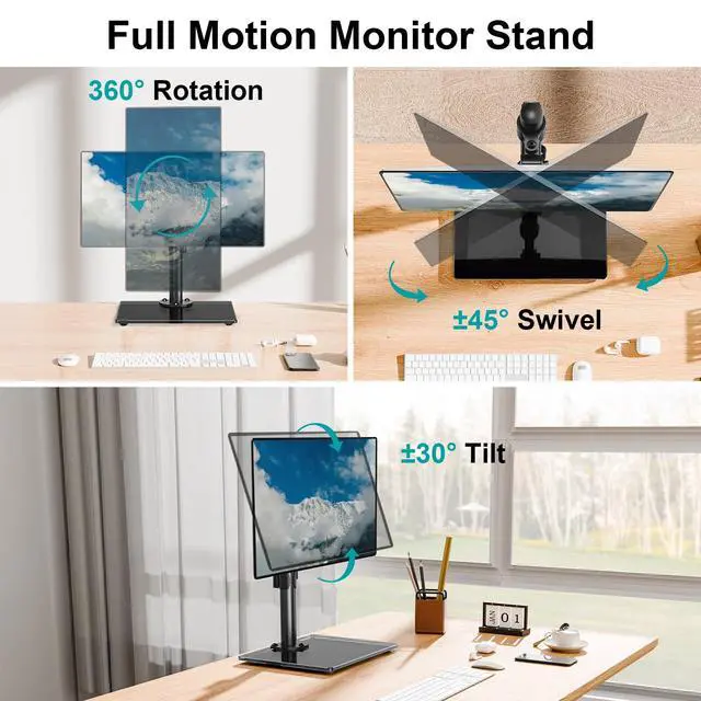 Alt view image 4 of 7 - MOUNT PRO Single Monitor Stand Fits Max 32 inch Screen, Free-Standing Computer Desk Stand, Display Mount with Height Adjustable, Swivel, Tilt, Rotation, VESA Monitor Stand 100x100