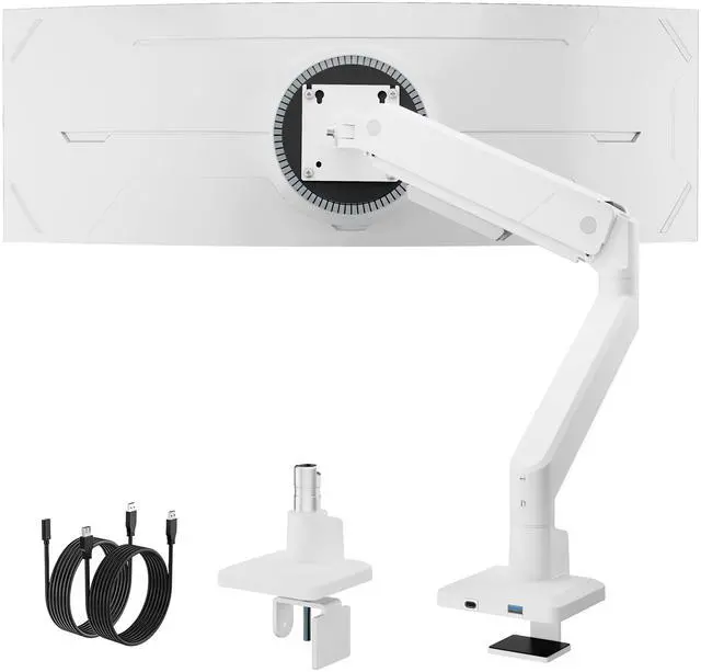 Main image of monTEK Single Monitor Arm for Max 45 Inch Ultrawide Screens, Holds 35 Lbs | Adjustable Monitor Desk Mount with C Clamp/Grommet Desk Mount, Cable Management, VESA 75/100mm, White