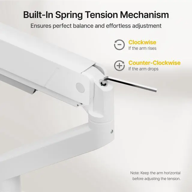 Alt view image 7 of 7 - monTEK Single Monitor Arm for Max 45 Inch Ultrawide Screens, Holds 35 Lbs | Adjustable Monitor Desk Mount with C Clamp/Grommet Desk Mount, Cable Management, VESA 75/100mm, White