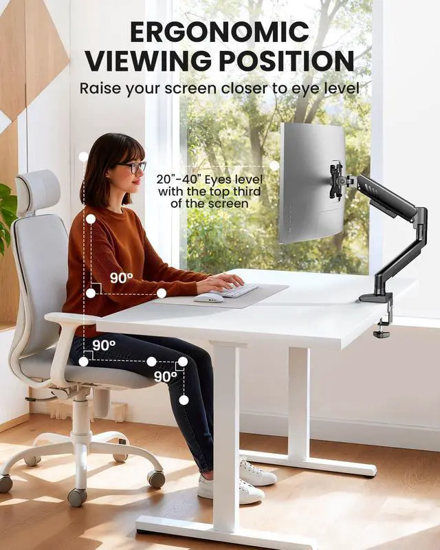 Alt view image 7 of 7 - ErGear Single Monitor Arm, Fully Adjustable Monitor Mount for 1334 Inch Screens, Fast Install Computer Monitor Stand with Tool-Free VESA Mount, Cable Management, Holds 19.8 lbs, Max VESA 100x100mm