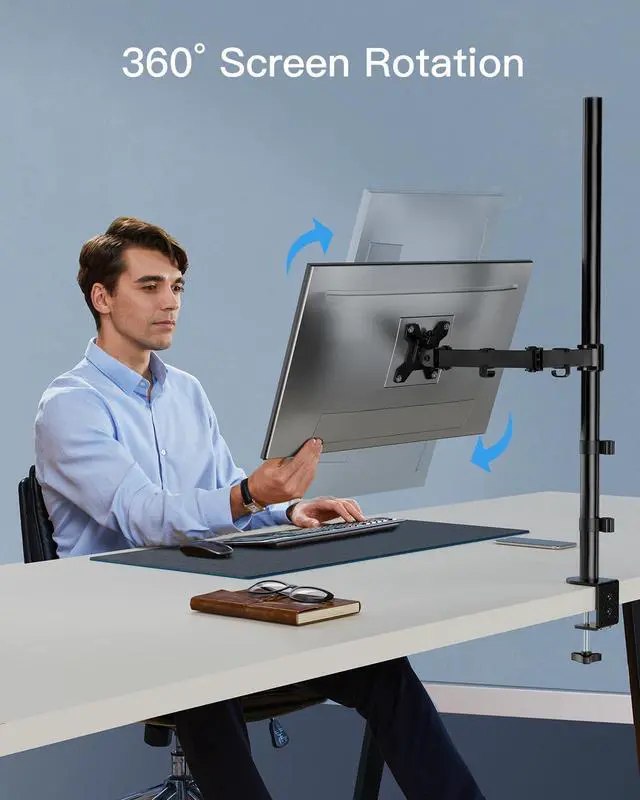Alt view image 4 of 7 - HUANUO Single Monitor Arm with 39 inch Extra-Tall Pole, Adjustable Computer Desk Mount for 1332 inch Screens and up to 38 inch Ultrawide Screens, Hold 22 lbs, Monitor Stand with C-Clamp & Grommt Base