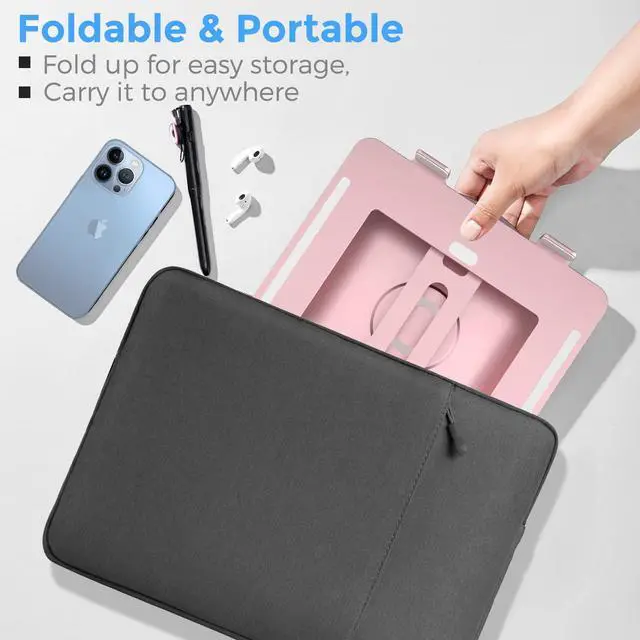 Alt view image 5 of 7 - Swivel Laptop Stand for Desk, Adjustable Height Aluminum Computer Stand with 360 Rotating Base, Foldable Ergonomic Riser, Portable Laptop Holder Compatible with MacBook, All Laptops 10-17'', Pink
