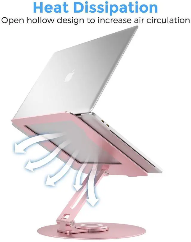 Alt view image 7 of 7 - Swivel Laptop Stand for Desk, Adjustable Height Aluminum Computer Stand with 360 Rotating Base, Foldable Ergonomic Riser, Portable Laptop Holder Compatible with MacBook, All Laptops 10-17'', Pink
