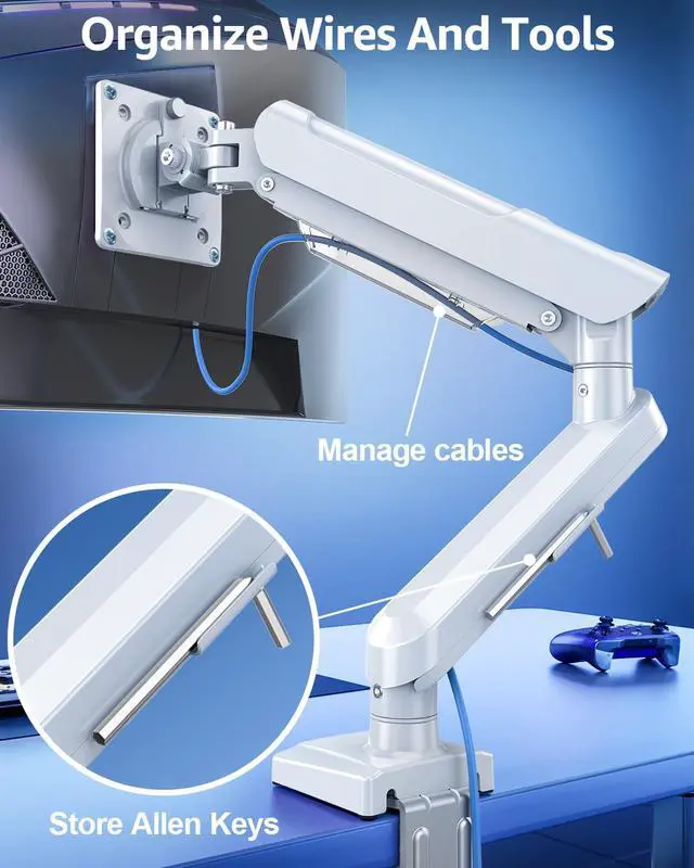 Alt view image 3 of 7 - Single Monitor Mount for 32 27 24 22 inch Screen, Monitor Arm Holds 4.4-22 lbs, Monitor Desk Mount, Gaming & Home Office Use, VESA 75x75mm & 100x100mm, Freelift Pro White
