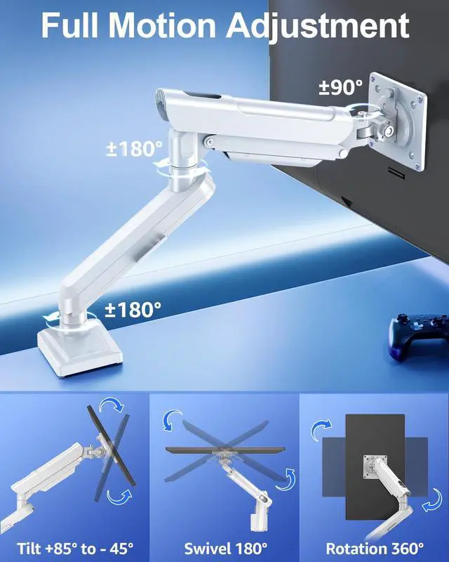 Alt view image 5 of 7 - Single Monitor Mount for 32 27 24 22 inch Screen, Monitor Arm Holds 4.4-22 lbs, Monitor Desk Mount, Gaming & Home Office Use, VESA 75x75mm & 100x100mm, Freelift Pro White