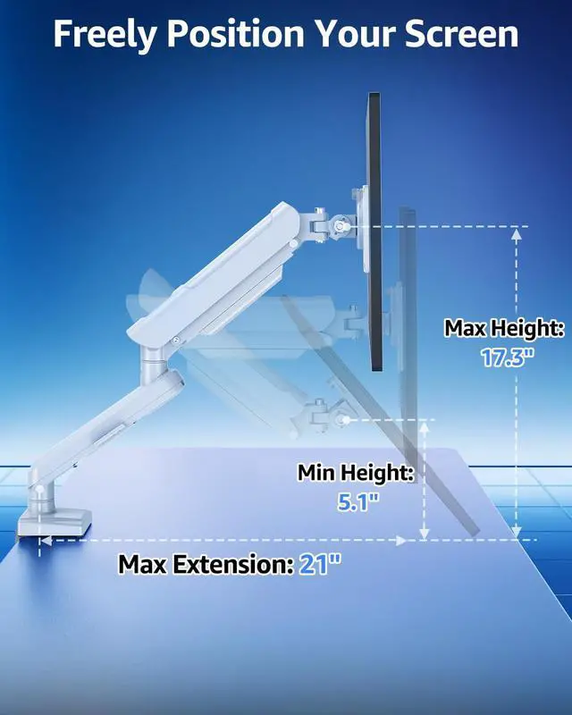 Alt view image 6 of 7 - Single Monitor Mount for 32 27 24 22 inch Screen, Monitor Arm Holds 4.4-22 lbs, Monitor Desk Mount, Gaming & Home Office Use, VESA 75x75mm & 100x100mm, Freelift Pro White