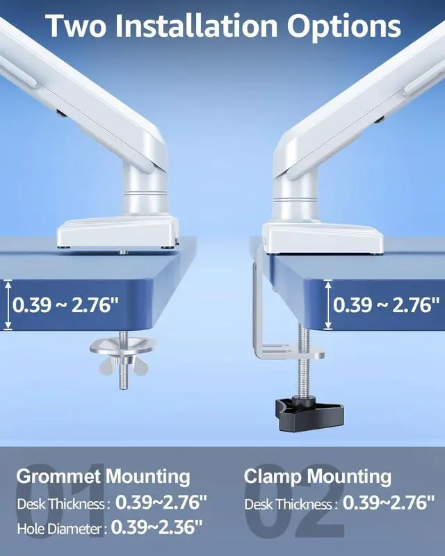 Alt view image 7 of 7 - Single Monitor Mount for 32 27 24 22 inch Screen, Monitor Arm Holds 4.4-22 lbs, Monitor Desk Mount, Gaming & Home Office Use, VESA 75x75mm & 100x100mm, Freelift Pro White