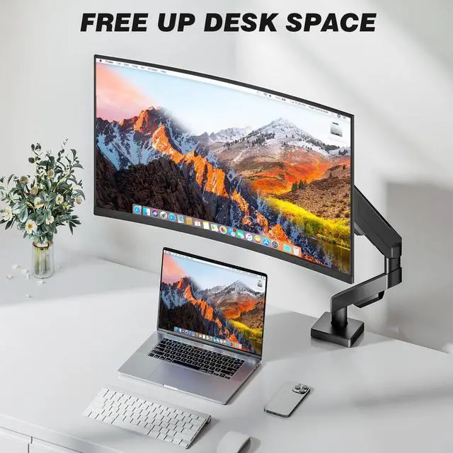 Alt view image 6 of 7 - 5Rcom Single Monitor Arm for 13-35 Inch Computer Screens | Fully Adjustable Heavy Duty Mount, Holds 22lbs, Fast Install, Cable Management, Black