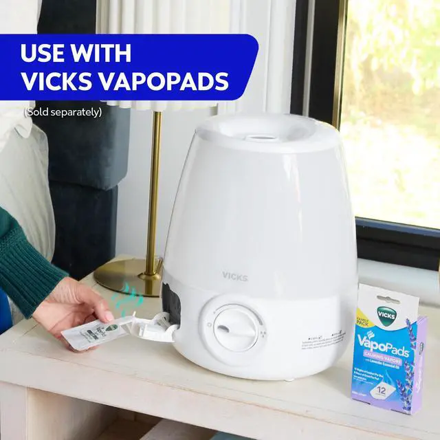 Alt view image 6 of 7 - Vicks Filter-Free Ultrasonic Humidifier, Recommended by Pediatricians | 1.2 Gal Ultrasonic Cool Mist Humidifiers for Bedrooms & Kids Rooms, Works with Vicks VapoPads