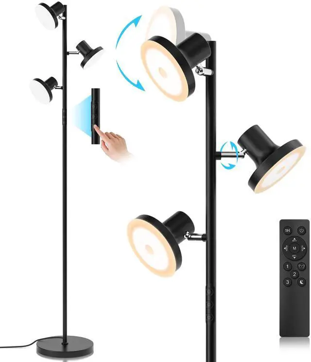 Main image of SIBRILLE 36W LED Tree Floor Lamp, Modern Dimmable Standing Lamp with Remote & Touch Control, 4 Color Temperatures, 3 Rotatable LED Light Floor Lamps for Living Room, Bedroom, Office