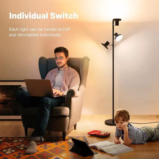 Alt view image 3 of 7 - SIBRILLE 36W LED Tree Floor Lamp, Modern Dimmable Standing Lamp with Remote & Touch Control, 4 Color Temperatures, 3 Rotatable LED Light Floor Lamps for Living Room, Bedroom, Office