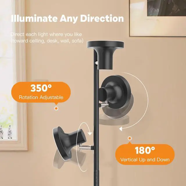 Alt view image 5 of 7 - SIBRILLE 36W LED Tree Floor Lamp, Modern Dimmable Standing Lamp with Remote & Touch Control, 4 Color Temperatures, 3 Rotatable LED Light Floor Lamps for Living Room, Bedroom, Office