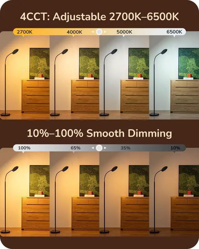 Alt view image 2 of 7 - EDISHINE Modern LED Floor Lamp 1300LM Floor Lamps for Living Room Brown | Dimmable, 4 Color Temperature, Remote & Touch Control, 2 Timer, Adjustable Gooseneck for Bedroom, Office