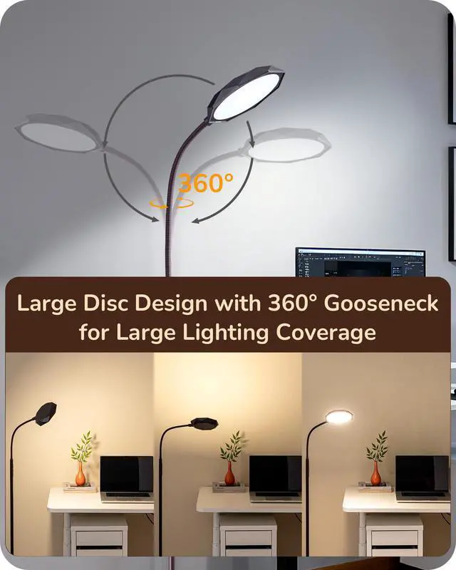 Alt view image 3 of 7 - EDISHINE Modern LED Floor Lamp 1300LM Floor Lamps for Living Room Brown | Dimmable, 4 Color Temperature, Remote & Touch Control, 2 Timer, Adjustable Gooseneck for Bedroom, Office