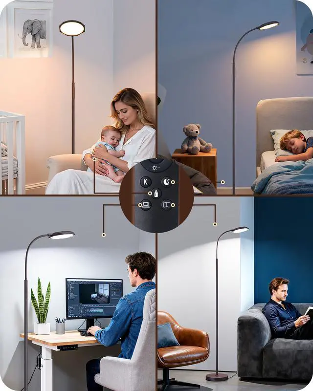 Alt view image 7 of 7 - EDISHINE Modern LED Floor Lamp 1300LM Floor Lamps for Living Room Brown | Dimmable, 4 Color Temperature, Remote & Touch Control, 2 Timer, Adjustable Gooseneck for Bedroom, Office
