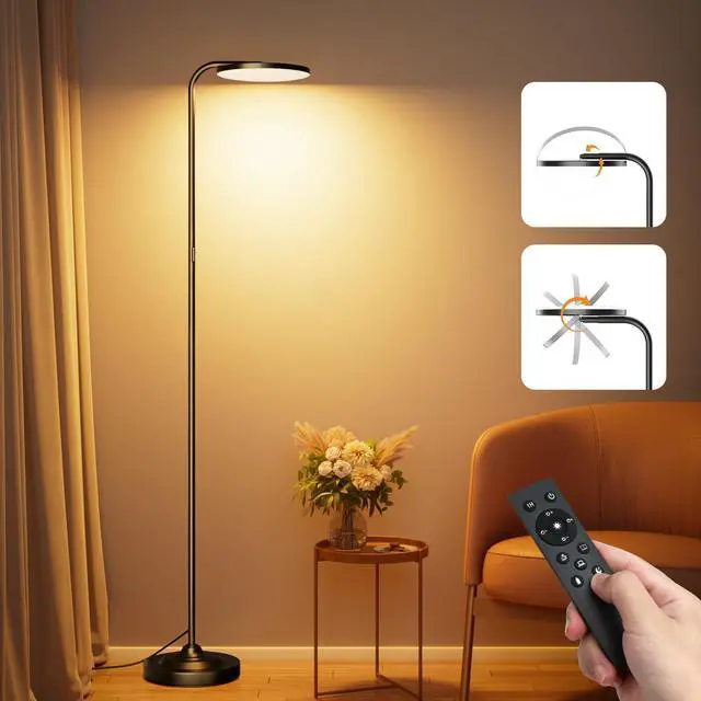Main image of SIBRILLE 36W LED Floor Lamp, Super Bright Standing Lamp, Modern Stepless Dimmable Torchiere Tall Lamp with Remote Control, 350°Rotating Head Reading Floor Lamp for Living Room, Bedroom, Office