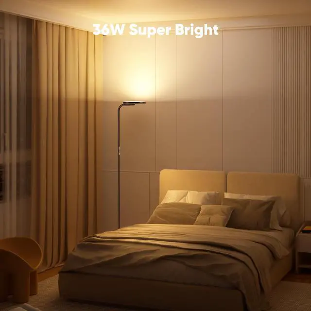 Alt view image 2 of 7 - SIBRILLE 36W LED Floor Lamp, Super Bright Standing Lamp, Modern Stepless Dimmable Torchiere Tall Lamp with Remote Control, 350°Rotating Head Reading Floor Lamp for Living Room, Bedroom, Office