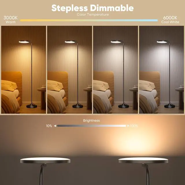 Alt view image 3 of 7 - SIBRILLE 36W LED Floor Lamp, Super Bright Standing Lamp, Modern Stepless Dimmable Torchiere Tall Lamp with Remote Control, 350°Rotating Head Reading Floor Lamp for Living Room, Bedroom, Office