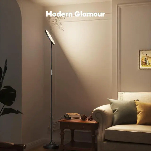 Alt view image 6 of 7 - SIBRILLE 36W LED Floor Lamp, Super Bright Standing Lamp, Modern Stepless Dimmable Torchiere Tall Lamp with Remote Control, 350°Rotating Head Reading Floor Lamp for Living Room, Bedroom, Office