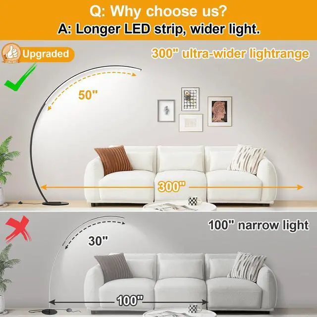 Alt view image 2 of 7 - Dimmable LED Lamps for Living Room with 3 Color Temperatures, Ultra Bright 2000LM Arc Floor Lamps, Modern Standing Tall Lamp with Remote Control Reading Floor Lamp for Bedroom Office Classroom