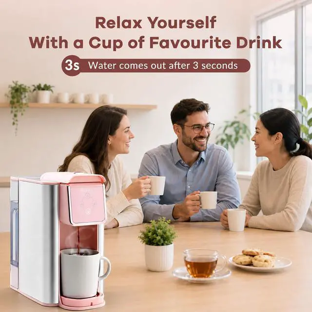 Alt view image 2 of 7 - Mecity Pink Coffee Maker 3-in-1 Single Serve Coffee Machine, For Flat Bottom Coffee Capsule, Ground Coffee, 6 to 10 Ounce Cup, Removable 50 Oz Water Reservoir, 120V 1150W