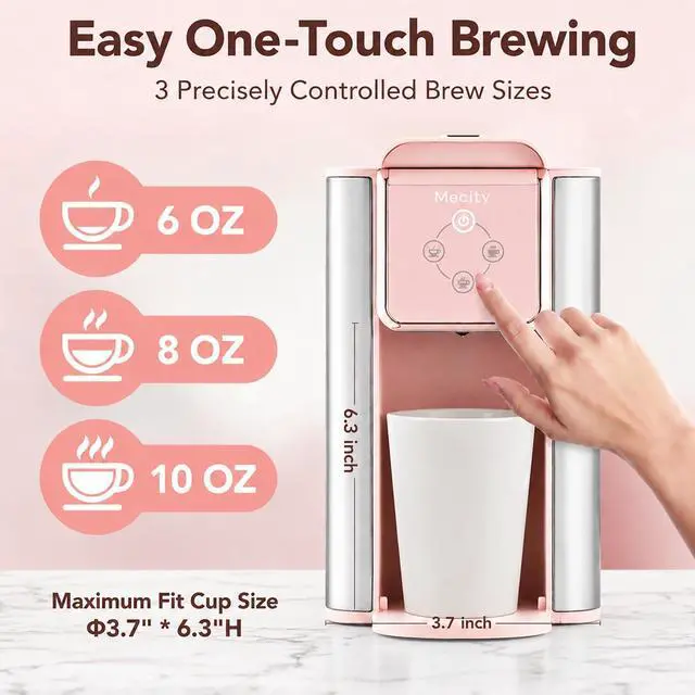 Alt view image 3 of 7 - Mecity Pink Coffee Maker 3-in-1 Single Serve Coffee Machine, For Flat Bottom Coffee Capsule, Ground Coffee, 6 to 10 Ounce Cup, Removable 50 Oz Water Reservoir, 120V 1150W