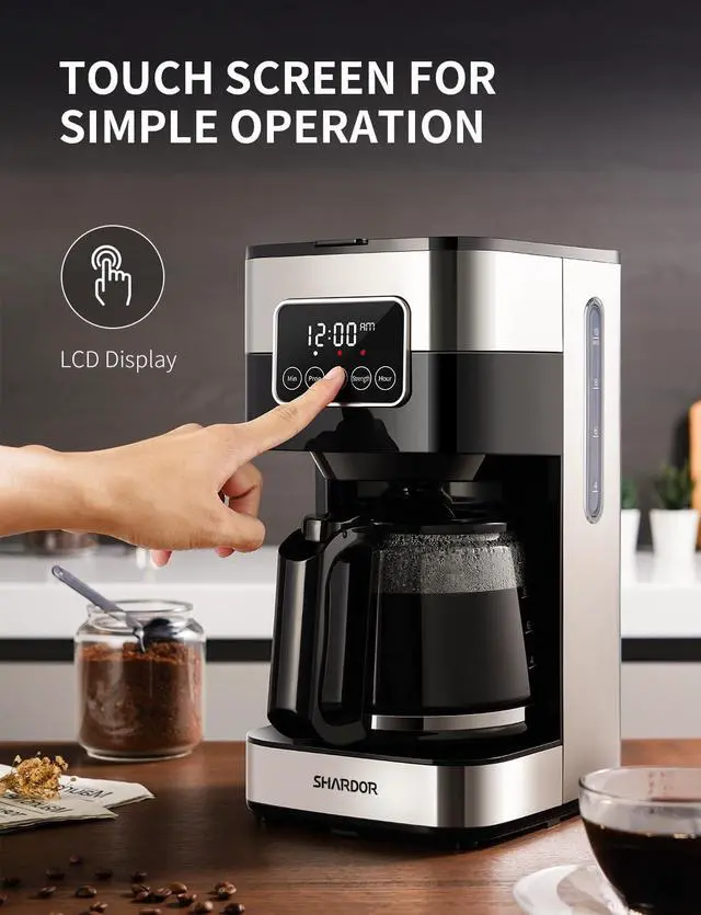 Alt view image 2 of 7 - SHARDOR 10-Cup Programmable Coffee Maker, Regular & Strong Brew Drip Coffee Machine for Home and Office, Auto Shut Off, Permanent Filter, Silver