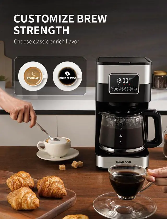 Alt view image 4 of 7 - SHARDOR 10-Cup Programmable Coffee Maker, Regular & Strong Brew Drip Coffee Machine for Home and Office, Auto Shut Off, Permanent Filter, Silver