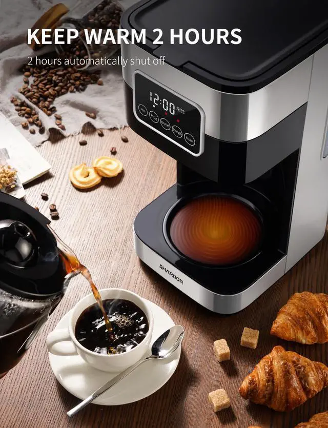 Alt view image 5 of 7 - SHARDOR 10-Cup Programmable Coffee Maker, Regular & Strong Brew Drip Coffee Machine for Home and Office, Auto Shut Off, Permanent Filter, Silver