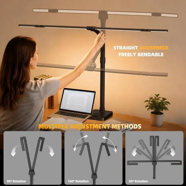 Alt view image 5 of 7 - CJJFACA LED Desk Lamp for Home Office, Eye-Caring Desk Light with Remote,Adjustable Flexible Gooseneck,Adjustable Gooseneck Office LED Task Light with Soft Non-Glare Lighting,Perfect for Study