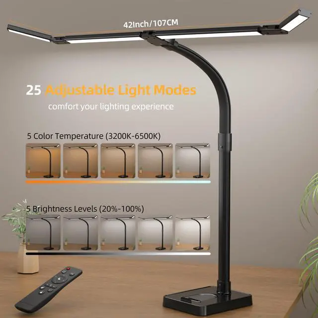 Alt view image 3 of 7 - CJJFACA LED Desk Lamp for Home Office, Eye-Caring Desk Light with Remote,Adjustable Flexible Gooseneck,Adjustable Gooseneck Office LED Task Light with Soft Non-Glare Lighting,Perfect for Study