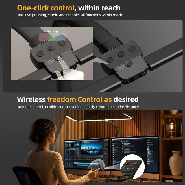 Alt view image 6 of 7 - CJJFACA LED Desk Lamp for Home Office, Eye-Caring Desk Light with Remote,Adjustable Flexible Gooseneck,Adjustable Gooseneck Office LED Task Light with Soft Non-Glare Lighting,Perfect for Study