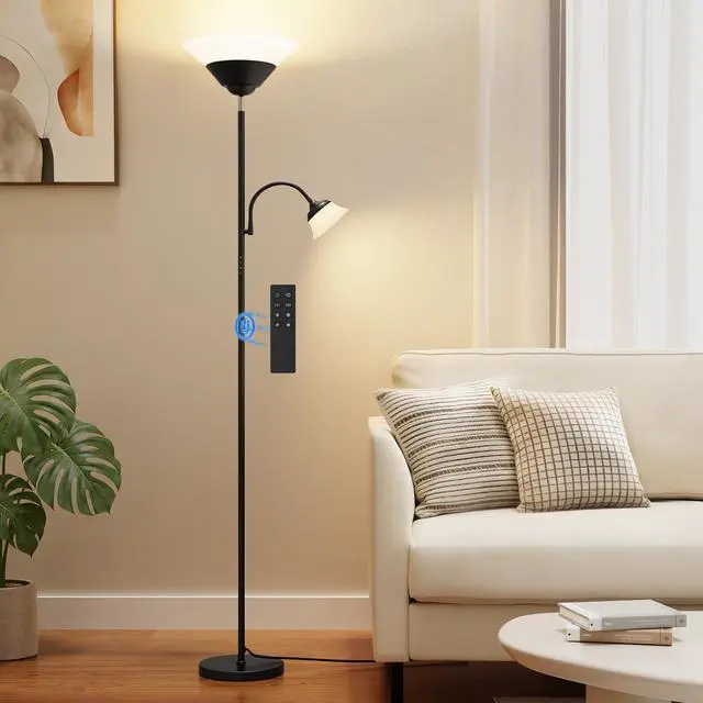 Main image of SIBRILLE 2-in-1 Torchiere Floor Lamp, 34W Super Bright LED Standing Lamp with Remote & Touch Control, 72" Dimmable Adjustable Corner Reading Lamp for Living Room, Bedroom, Office, Black