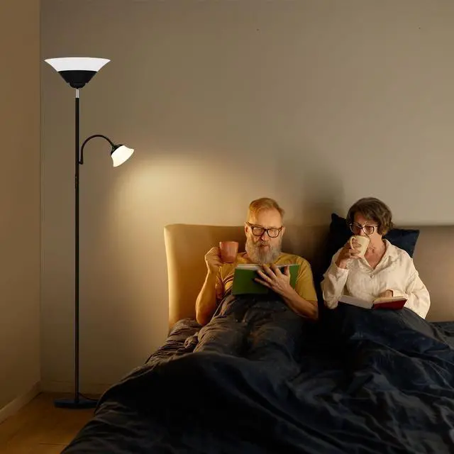 Alt view image 6 of 7 - SIBRILLE 2-in-1 Torchiere Floor Lamp, 34W Super Bright LED Standing Lamp with Remote & Touch Control, 72" Dimmable Adjustable Corner Reading Lamp for Living Room, Bedroom, Office, Black