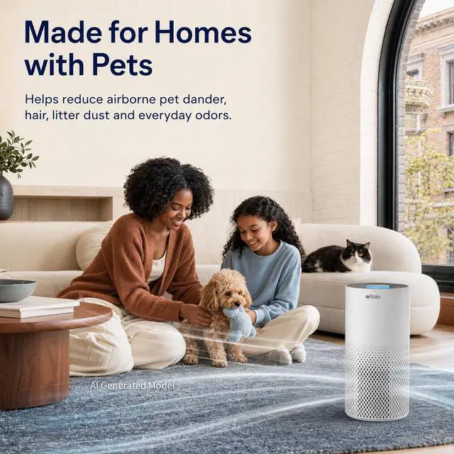 Alt view image 7 of 7 - Afloia Air Purifier for Home Bedroom Large Room up to 1500 Sq Ft | Upgraded 4-Stage Filtration, Washable Pre-Filter, 22dB Sleep Mode, 7 Color Light, 2/4/8/16H Timer, Kilo White