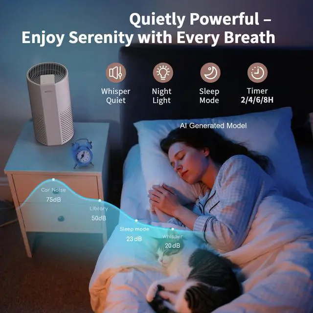 Alt view image 6 of 7 - Afloia Air Purifier, 4-Stage Filter with Washable Pre-Filter, 1,076 ft² | PLUTO reduce pet dander, pollen, dust, mold, and smoke with a washable pre-filter, Sleep Mode, and whisper-quiet operation.