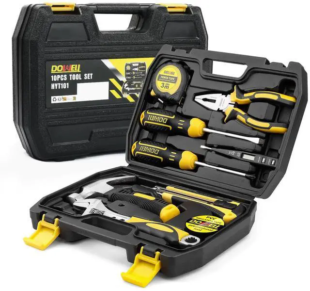 Main image of Small Tool Kit, Tool Set for Home, Dorm | 10-piece small tool kit, mini portable, home repair hand tools, plastic toolbox