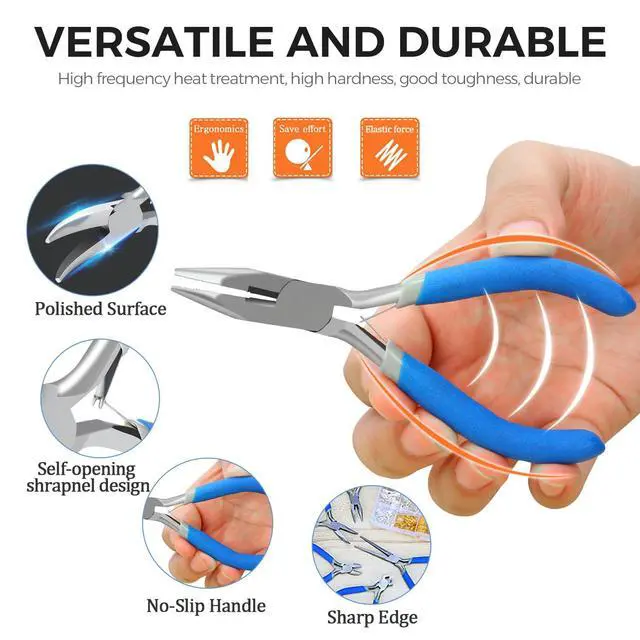 Alt view image 2 of 7 - 5 Pieces Mini Pliers, Long Lasting Tool Set Cable Cutters, Long Needle Nose, Long Nose, Nipper Bent Nose, End Cutting, Diagonal Cutting, Precision Pliers Set