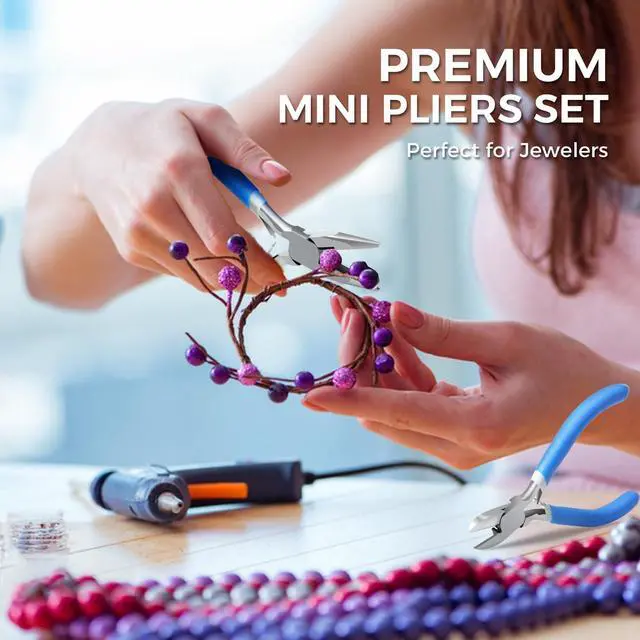 Alt view image 3 of 7 - 5 Pieces Mini Pliers, Long Lasting Tool Set Cable Cutters, Long Needle Nose, Long Nose, Nipper Bent Nose, End Cutting, Diagonal Cutting, Precision Pliers Set