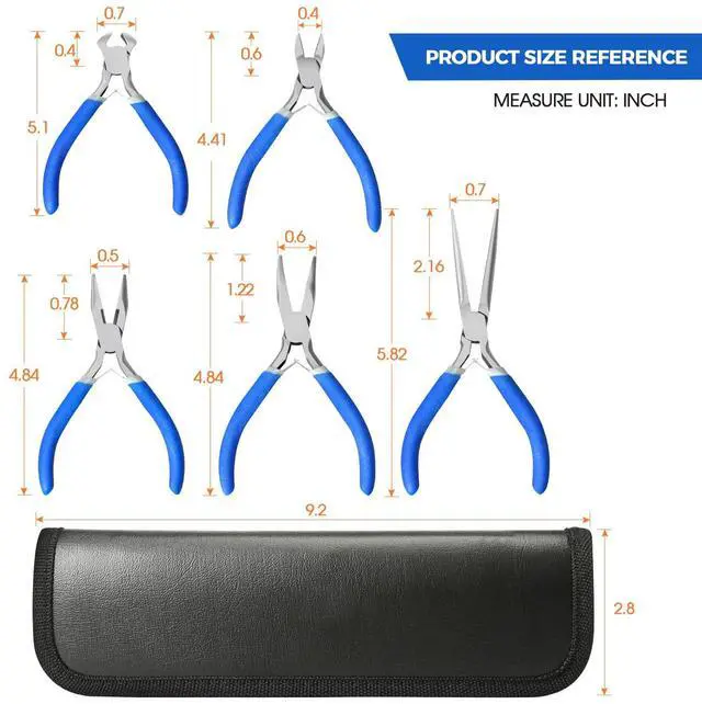 Alt view image 5 of 7 - 5 Pieces Mini Pliers, Long Lasting Tool Set Cable Cutters, Long Needle Nose, Long Nose, Nipper Bent Nose, End Cutting, Diagonal Cutting, Precision Pliers Set