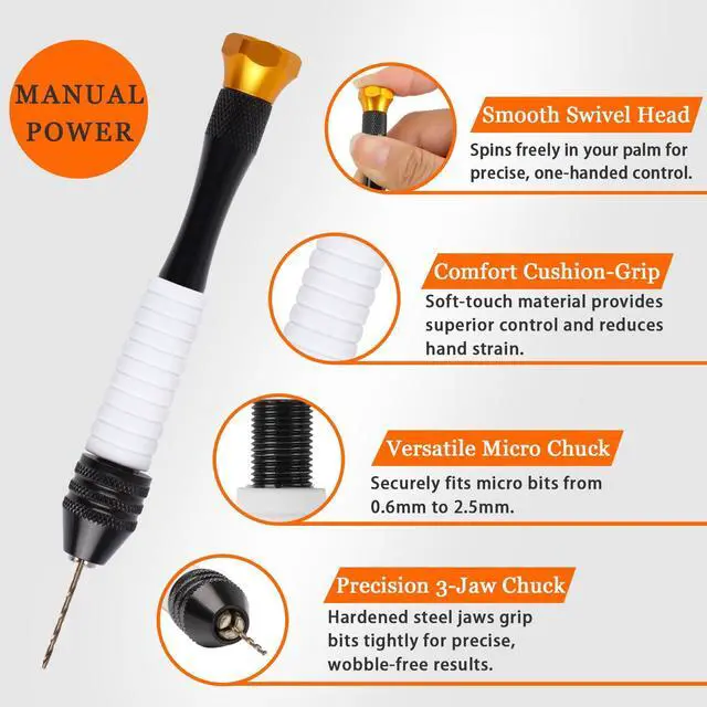 Alt view image 6 of 7 - Pin Vise Hand Drill Set with 25 Micro Drill Bits | Includes 0.6-2.5mm bits for miniatures, model making, jewelry repair, polymer clay and resin crafts