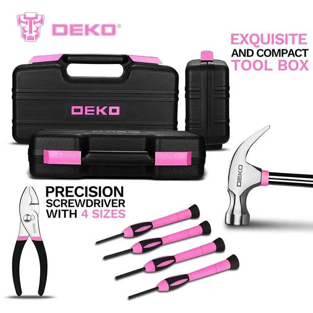 Alt view image 5 of 7 - 39-Piece Pink Household Tool Kit for Women, Basic Hand Tool Set with Plastic Toolbox Storage Case, Small Starter Tool Box Set for Home Repairs, DIY Projects, Crafts and Dorm Essentials