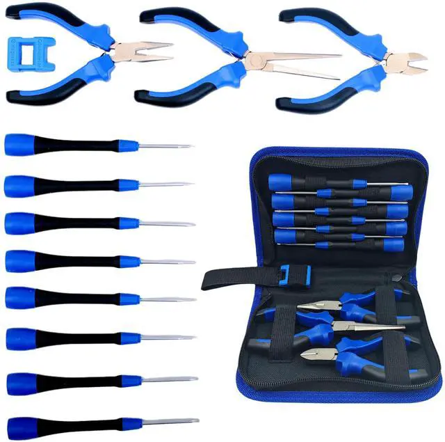 Main image of Precision Repair Tool Set, 12-Piece Craftsman & Miniature Tool Kit with Small Screwdrivers, Mini Pliers, Demagnetizer, Small Tool Kit for Phone, Laptop, Jewelry Repair, Includes Compact Storage Pouch