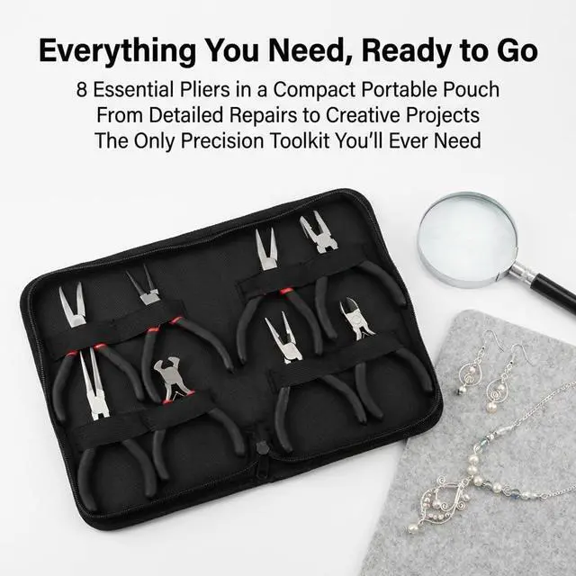 Alt view image 2 of 7 - 8-Piece Mini Pliers Set with Storage Pouch, Precision Small Jewelry Pliers Kit, Professional Tool Set for Jewelry Making, DIY Crafts, Electronics Repair, Beading and Wire Cutting