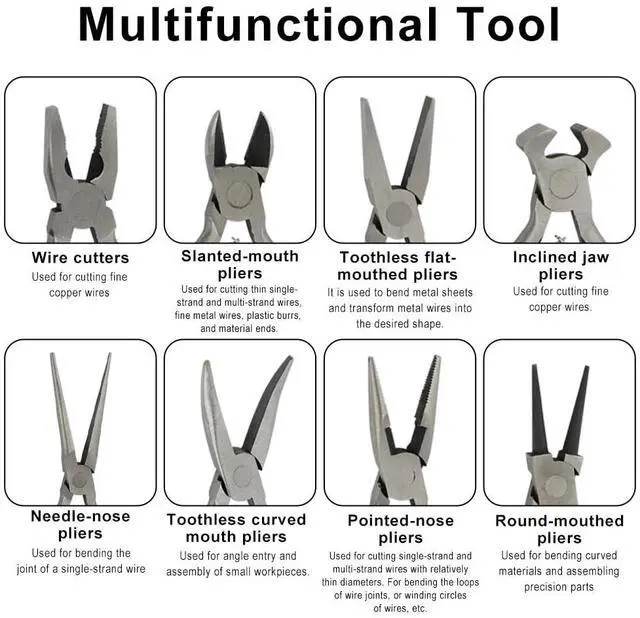 Alt view image 6 of 7 - 8-Piece Mini Pliers Set with Storage Pouch, Precision Small Jewelry Pliers Kit, Professional Tool Set for Jewelry Making, DIY Crafts, Electronics Repair, Beading and Wire Cutting