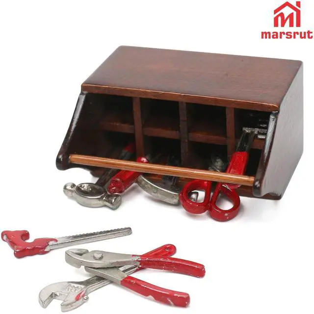 Alt view image 4 of 7 - Tool Box Dollhouse 1/12 Scale Kit Set, 8Pcs Metal Working Tools with Mini Wood Toolbox, Doll Garage Accessories, Tiny Model for House Building, Garden Outdoor Repair, Rustic Farm Crafts